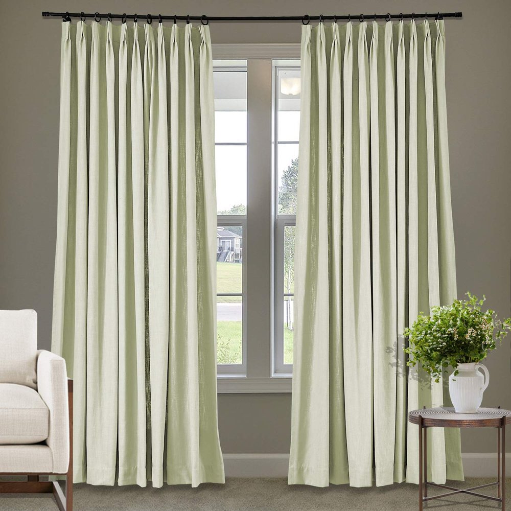 Frelement 52 inches Wide 84 inches Long Linen Cotton Pinch Pleat Curtains Noise Reduction Drapes for Meeting Room, Sliding Door, Bone White, 1 Panel