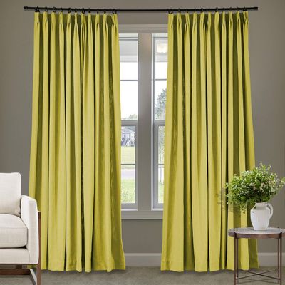 Frelement 52 inches Wide 84 inches Long Linen Cotton Pinch Pleat Curtains Noise Reduction Drapes for Meeting Room, Sliding Door, Apple Green, 1 Panel