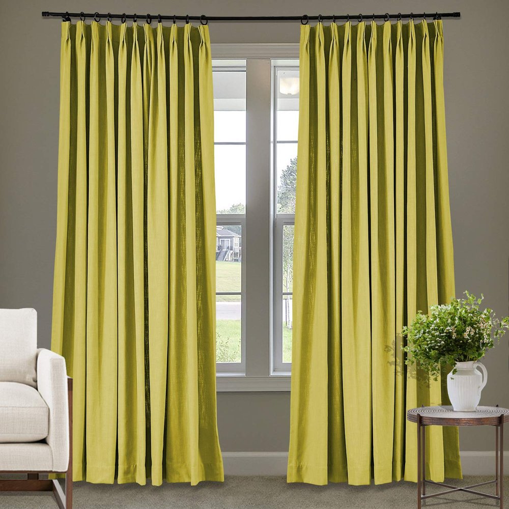 Frelement 52 inches Wide 84 inches Long Linen Cotton Pinch Pleat Curtains Noise Reduction Drapes for Meeting Room, Sliding Door, Apple Green, 1 Panel