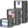 90 L Large Storage Bags, 6 Pack Clothes Storage Bins Foldable Closet Organizers Storage Containers with Reinforced Handle for Clothing, Blanket, Comforters, Bed Sheets, Pillows and Toys (Gray) view 1
