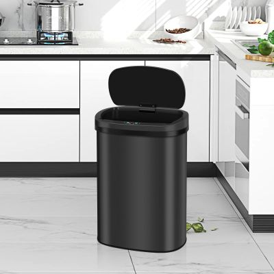 13 Gallon Stainless Steel Automatic Sensor Trash Can - No Touch Garbage Can Kitchen Waste Bin High-Capacity Bathroom Trash Can with Lid for Home Bedroom Office,Black