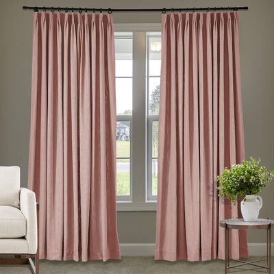 Frelement 52 inches Wide 84 inches Long Linen Cotton Pinch Pleat Curtains Noise Reduction Drapes for Meeting Room, Sliding Door, Coral, 1 Panel