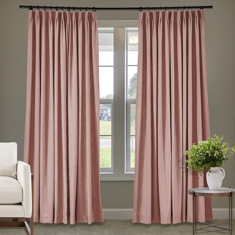 Frelement 52 inches Wide 84 inches Long Linen Cotton Pinch Pleat Curtains Noise Reduction Drapes for Meeting Room, Sliding Door, Coral, 1 Panel