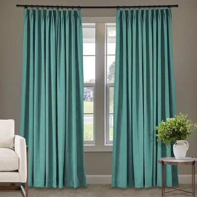 Frelement 52 inches Wide 84 inches Long Linen Cotton Pinch Pleat Curtains Noise Reduction Drapes for Meeting Room, Sliding Door, Slate Blue, 1 Panel