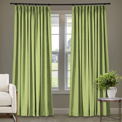 Frelement 52 inches Wide 84 inches Long Linen Cotton Pinch Pleat Curtains Noise Reduction Drapes for Meeting Room, Sliding Door, Green Banana, 1 Panel