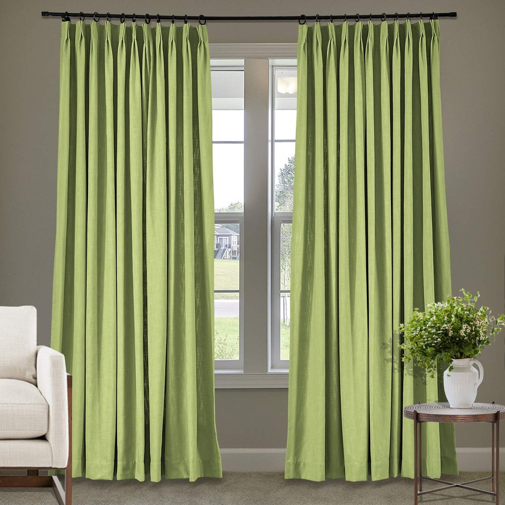 Frelement 52 inches Wide 84 inches Long Linen Cotton Pinch Pleat Curtains Noise Reduction Drapes for Meeting Room, Sliding Door, Green Banana, 1 Panel
