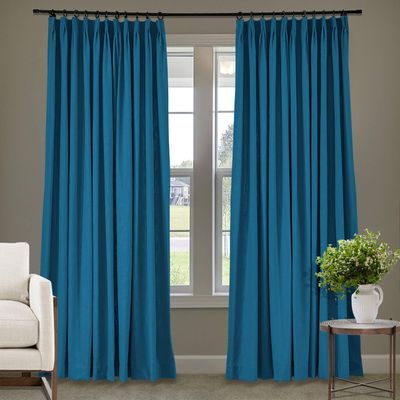 Frelement 52 inches Wide 84 inches Long Linen Cotton Pinch Pleat Curtains Noise Reduction Drapes for Meeting Room, Sliding Door, Royal Blue, 1 Panel