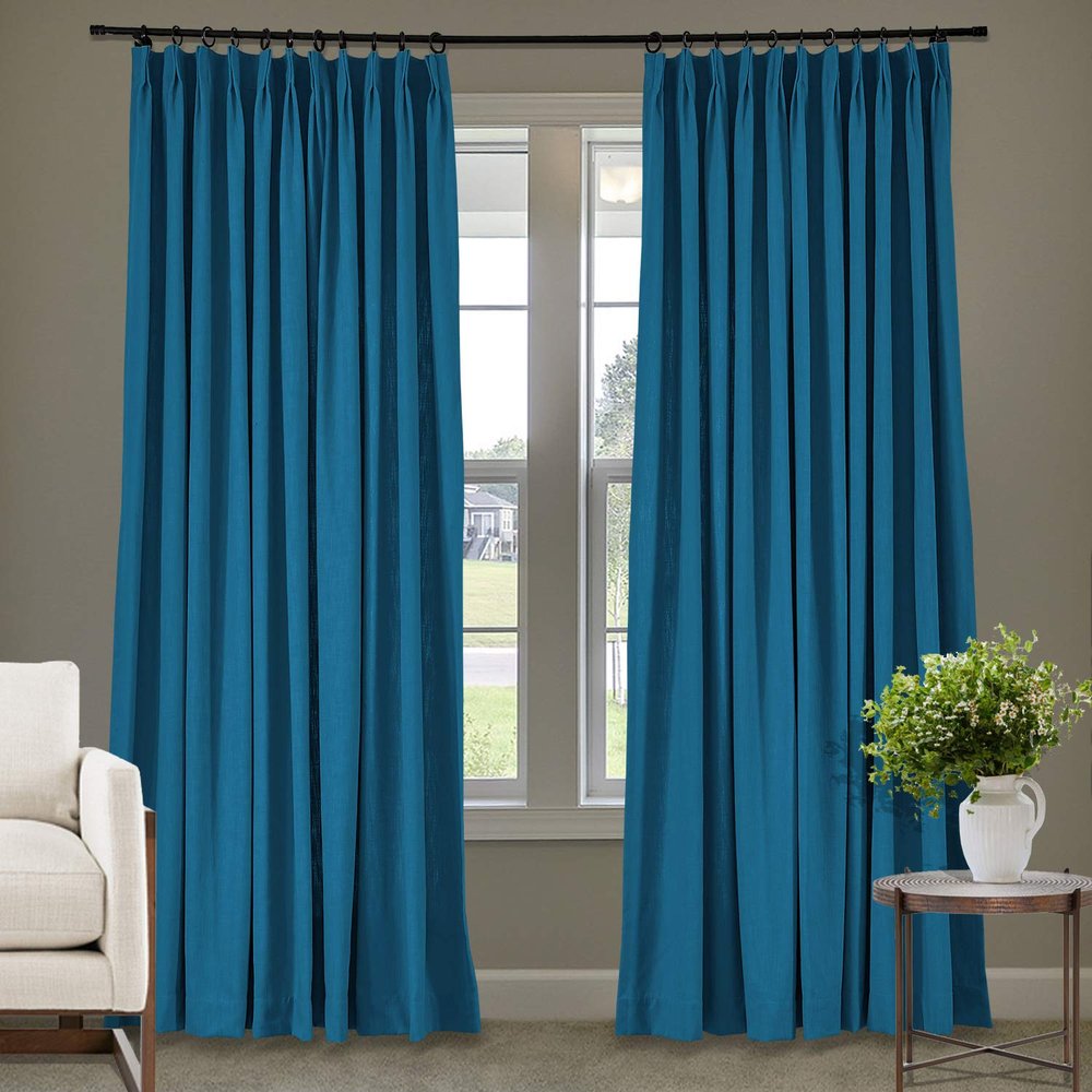 Frelement 52 inches Wide 84 inches Long Linen Cotton Pinch Pleat Curtains Noise Reduction Drapes for Meeting Room, Sliding Door, Royal Blue, 1 Panel