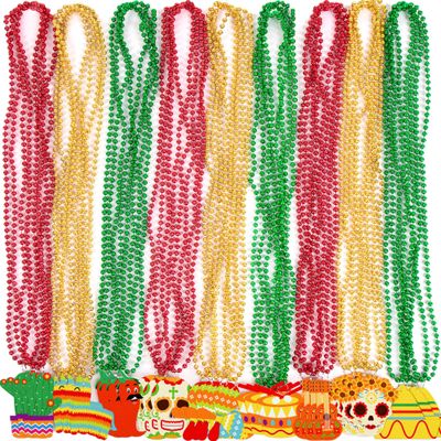Geefuun 36 Pcs Mexican Party Favors, Fiesta Beaded Necklaces Bulk with Colorful Felt Pendants for Cinco de Mayo, Taco Tuesday & Mexican Themed Birthday Decorations(9 Styles)