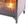 Benjara Cuboidal Metal and Glass Candleholder with Typography, Black and Clear view 4