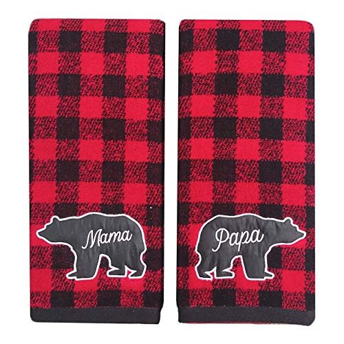 St. Nicholas Square Set of 2 Christmas Seasonal Monogrammed Bathroom Kitchen Hand Towels (Mama/Papa)
