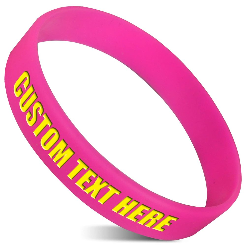 RIYIN 50 Custom Rubber Bracelets Personalized Silicone Wristbands Customized Bulk for Events, Support, Wedding, Awareness, Motivation Customizable (Rose Red)