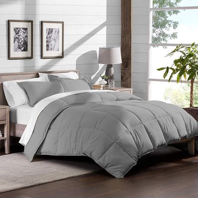 Axia Linen & things Hotel Quality 2 Piece Comforter Set 100% Egyptian Cotton 1 Pcs Comforter 300 GSM 1 Pcs Reversible Duvet Cover 800 Thread Count Pattern Solid (Cal-Queen, Light Grey,Solid)