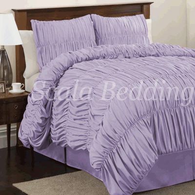 Bedding Empire Luxurious 3 Piece Gathered Ruffle Duvet Cover Set 100% Egyptian Cotton 500 Thread Count Emperor Size, Lavender Color