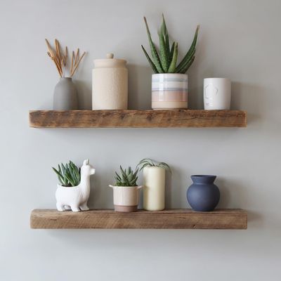 Urban Legacy Reclaimed Barnwood Planks | Floating Shelves for Wall w/Flush Mount Shelf Bracket Set Included | Set of 2 (Natural, 40"x 4.5"x 2")
