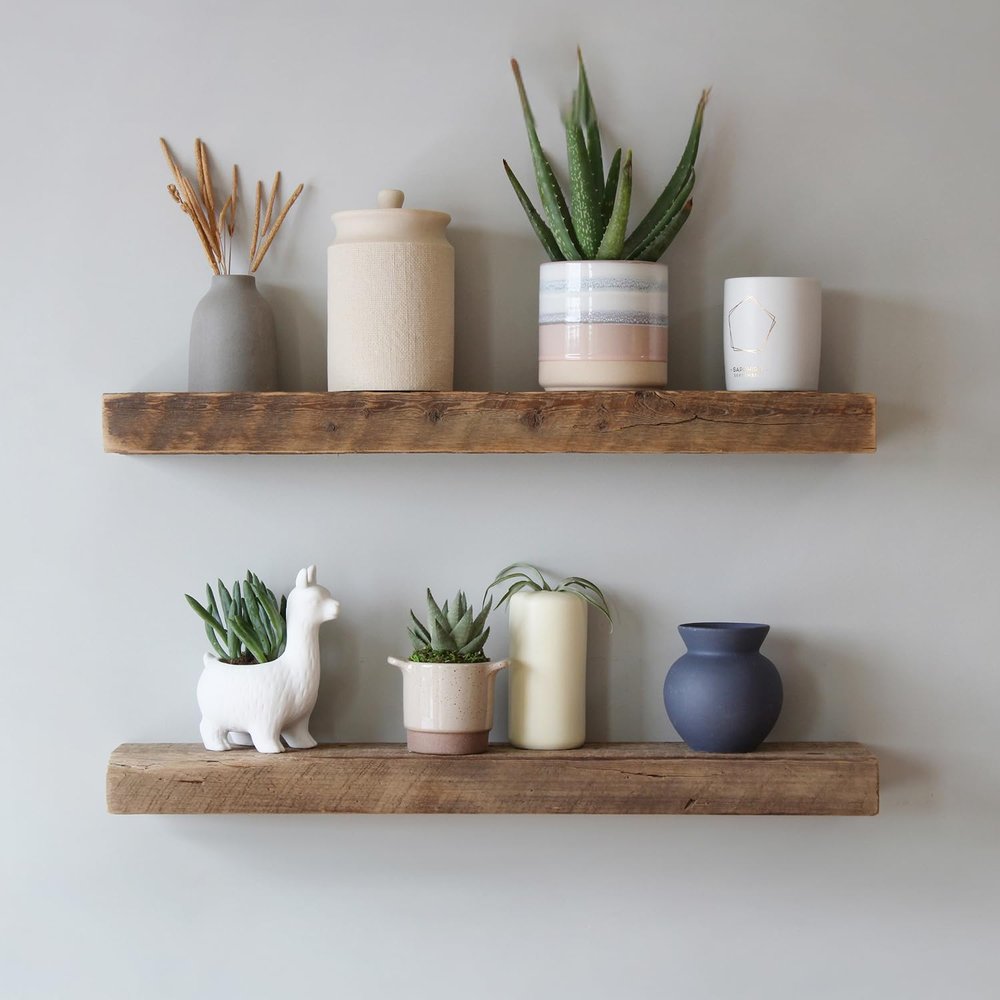 Urban Legacy Reclaimed Barnwood Planks | Floating Shelves for Wall w/Flush Mount Shelf Bracket Set Included | Set of 2 (Natural, 40"x 4.5"x 2")