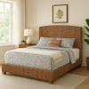 Benjara Hand Woven Banana Leaf Eastern King Bed with Chamfered Legs, Brown view 2