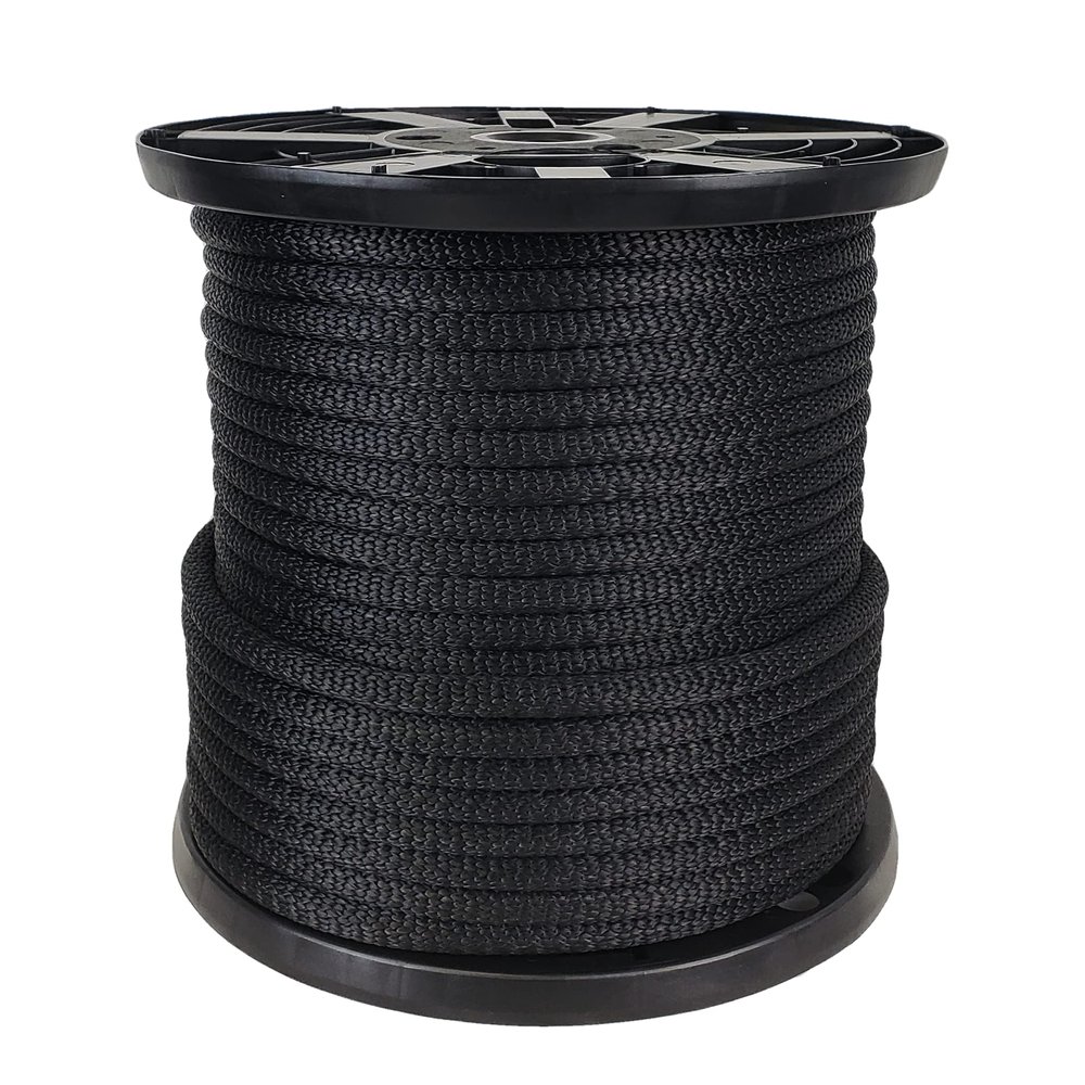 1/2 inch Black Dacron Polyester Rope - 250 Foot Spool | Solid Braid - Industrial Grade - High UV and Abrasion Resistance - Low Stretch