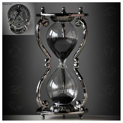 Black Antique Decorative Hourglass Sand Timer - 30 Minute, Unique Vintage 12 Constellations Metal Art Hour Glass for Office Desk Home Decor - Birthday Gift,Aquarius