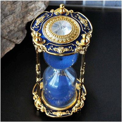 Antique Floral Decorative Hourglass Sand Timer - 15 Minute, Unique Vintage Classic Metal Art Hour Glass for Office Desk Home Decor - Birthday Gift,Blue