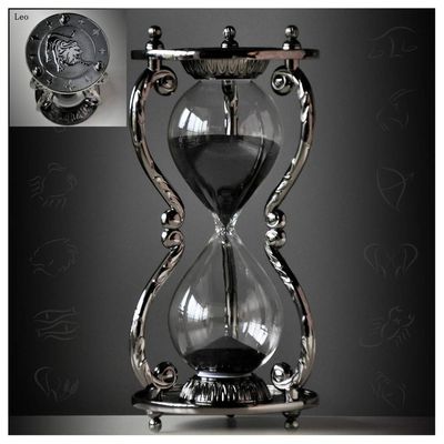 Black Antique Decorative Hourglass Sand Timer - 30 Minute, Unique Vintage 12 Constellations Metal Art Hour Glass for Office Desk Home Decor - Birthday Gift,Leo