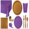 Baxters Party Bundle Bulk, Tableware for 24 People Amethyst and Gold, 2 Size Plates Napkins, Paper Cups Tablecovers and Cutlery, Box of 199 view 1