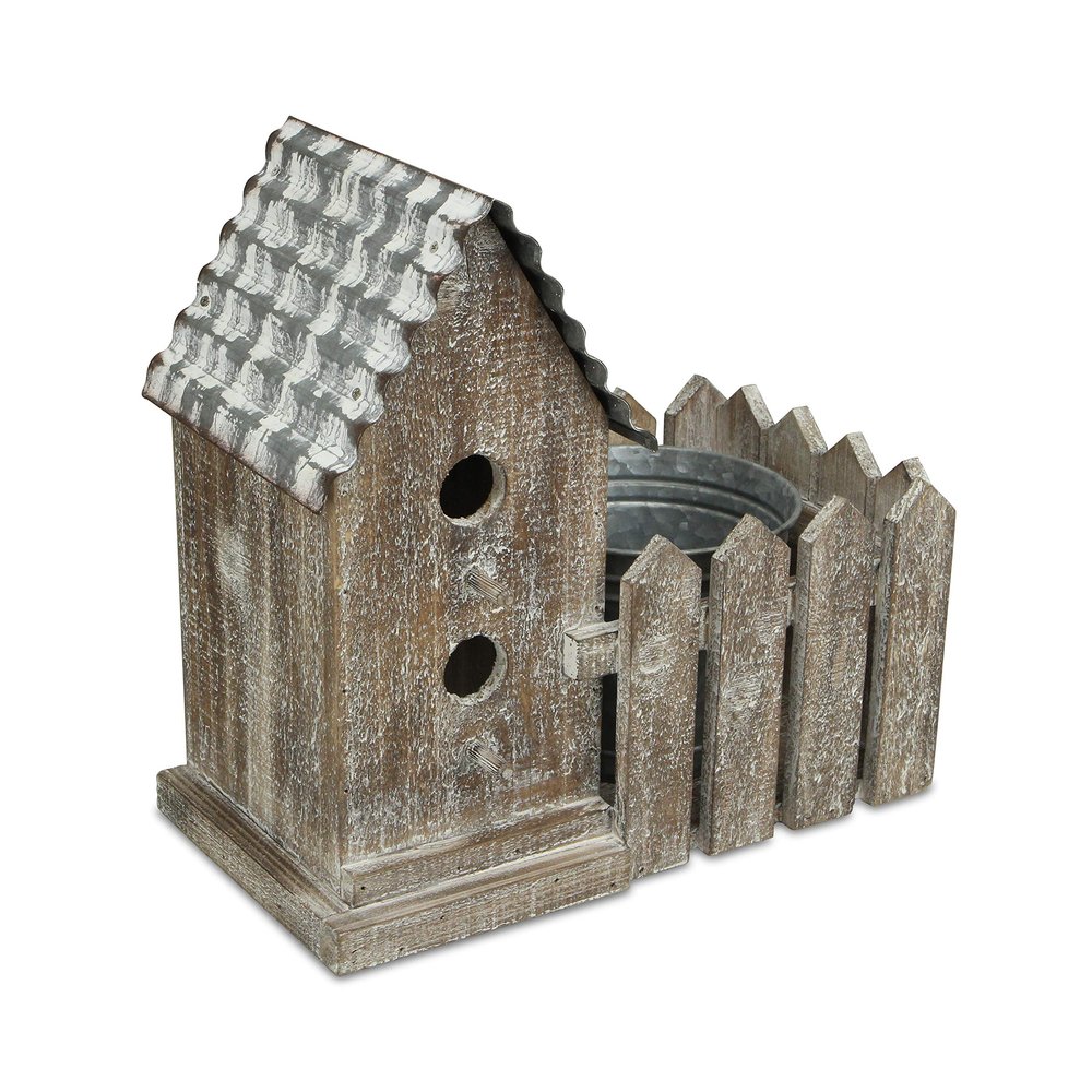 Cheung's 2 Story Bird House with Galvanized Pot in Yard Metal Birdhouse, Brown