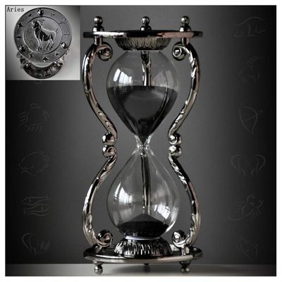 Black Antique Decorative Hourglass Sand Timer - 30 Minute, Unique Vintage 12 Constellations Metal Art Hour Glass for Office Desk Home Decor - Birthday Gift,Aries