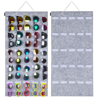 AROUY Sunglasses Organizer Storage, Hanging Wall Pocket Glasses Organizer - 25 Felt Slots Sunglass Organizer Holder Eyeglass Display with Sturdy Rope (Gray, Large)