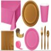 Baxters Party Bundle Bulk, Tableware for 24 People Candy Pink and Gold, 2 Size Plates Napkins, Paper Cups Tablecovers and Cutlery, Box of 199 view 1