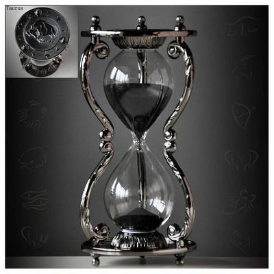 Black Antique Decorative Hourglass Sand Timer - 30 Minute, Unique Vintage 12 Constellations Metal Art Hour Glass for Office Desk Home Decor - Birthday Gift,Taurus