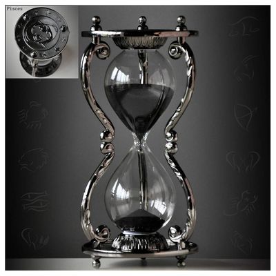 Black Antique Decorative Hourglass Sand Timer - 30 Minute, Unique Vintage 12 Constellations Metal Art Hour Glass for Office Desk Home Decor - Birthday Gift,Pisces