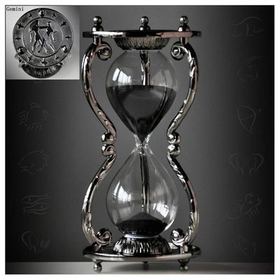 Black Antique Decorative Hourglass Sand Timer - 30 Minute, Unique Vintage 12 Constellations Metal Art Hour Glass for Office Desk Home Decor - Birthday Gift,Gemini