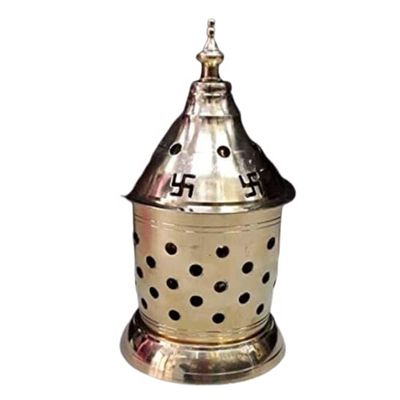 Bharat Haat Brass Akhand Jyoti Diya with Cover Divi Oil Lamp for Temple Oil Lamp Spiritual Oil Wick Lamp Small Deepak for Pooja Diwali Navratri Puja for Handicraft Art (6.3 inch,Yellow) BH07090