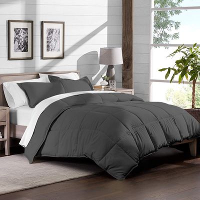 Axia Linen & things Hotel Quality 100% Egyptian Cotton 1 Pcs Comforter 300 GSM & 3 Pcs Duvet Cover 800 Thread Count Pattern Solid (Full XL, Grey,Solid)