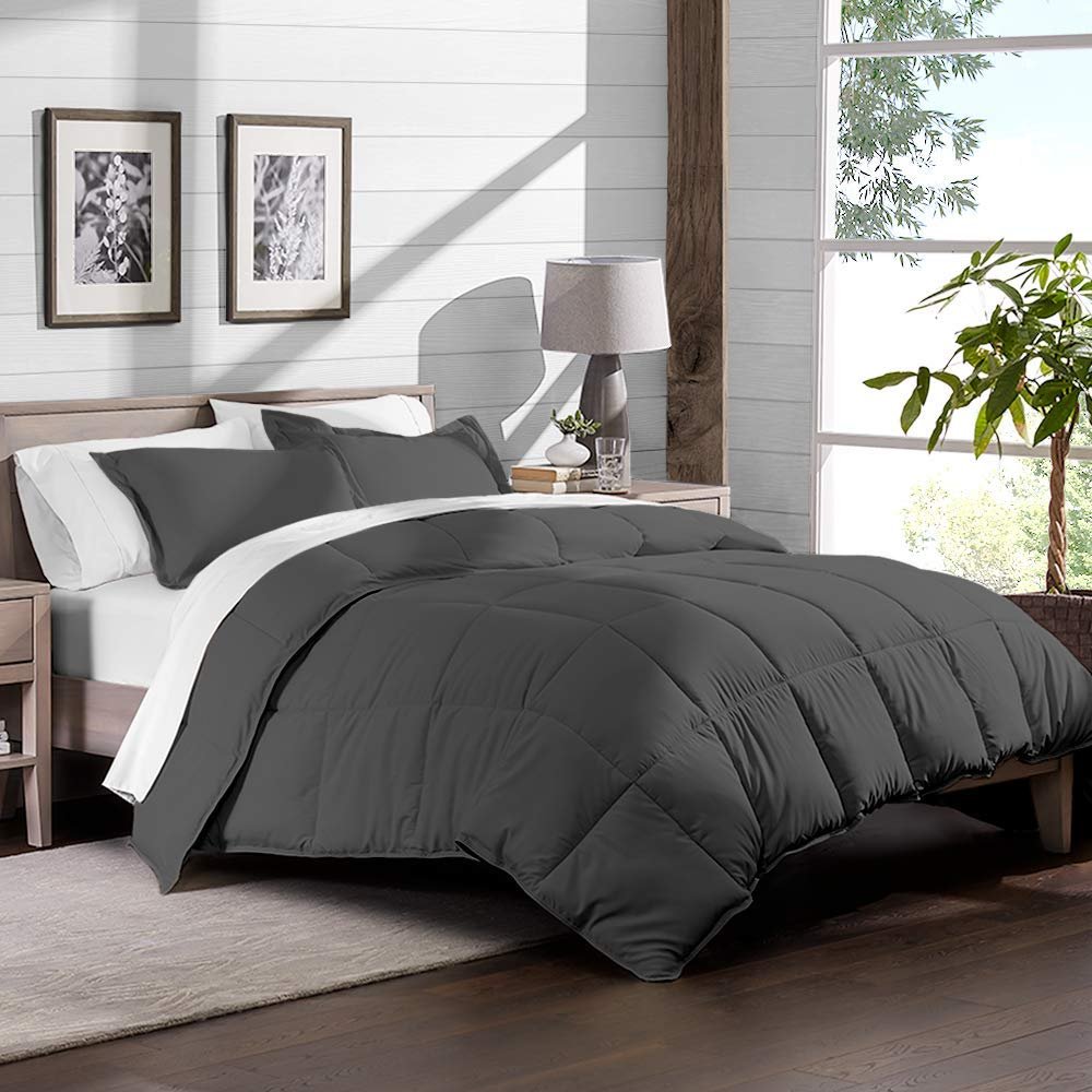 Axia Linen & things Hotel Quality 100% Egyptian Cotton 1 Pcs Comforter 300 GSM & 3 Pcs Duvet Cover 800 Thread Count Pattern Solid (Full XL, Grey,Solid)