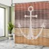 Ambesonne Anchor Shower Curtain, Rustic Nautical Theme Grunge Look Marine Design on Weathered Wooden Planks, Cloth Fabric Bathroom Decor Set with Hooks, 69" W x 84" L, Mustard Redbrown view 3