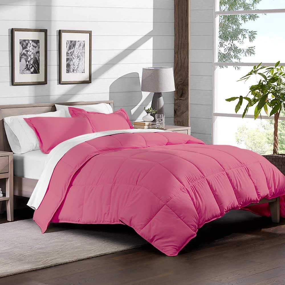 Axia Linen & things Hotel Quality 100% Egyptian Cotton 1 Pcs Comforter 300 GSM & 3 Pcs Duvet Cover 800 Thread Count Pattern Solid (Cal-Queen, Pink,Solid)