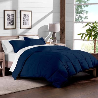 Axia Linen & things Hotel Quality 100% Egyptian Cotton 1 Pcs Comforter 300 GSM & 3 Pcs Duvet Cover 800 Thread Count Pattern Solid (Cal-Queen, Navy Blue,Solid)