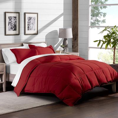 Axia Linen & things Hotel Quality 1 Piece Comforter 300 GSM & 4 Pcs Sheet Set 15 inch Deep Pocket 100% Egyptian Cotton 800 Thread Count Pattern Solid(Super King, Red,Solid)
