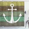 Ambesonne Anchor Shower Curtain, Rustic Theme Nautical Illustration of Marine Pattern on Weathered Wooden Planks, Cloth Fabric Bathroom Decor Set with Hooks, 69" W x 84" L, Green Cocoa view 1