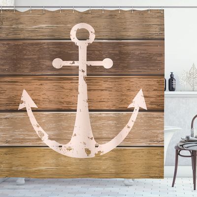Ambesonne Anchor Shower Curtain, Nautical Ornament Grunge Marine Rustic Planks on Warm Earthy Tones, Cloth Fabric Bathroom Decor Set with Hooks, 69" W x 75" L, Brown Yellow