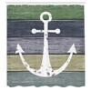 Ambesonne Anchor Shower Curtain, Marine Sailor Nautical Motif and Timeworn Wooden Planks in Cold Nature Tones, Cloth Fabric Bathroom Decor Set with Hooks, 69" W x 75" L, Green Blue view 2