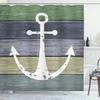 Ambesonne Anchor Shower Curtain, Marine Sailor Nautical Motif and Timeworn Wooden Planks in Cold Nature Tones, Cloth Fabric Bathroom Decor Set with Hooks, 69" W x 84" L, Green Blue view 1