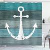 Ambesonne Anchor Shower Curtain, Rustic Beach Bathroom Decor Nautical Artwork on Wooden Planks Marine Theme, Cloth Fabric for Decoration Set with Hooks Home and House Accent, 69" W x 84" L, Teal Blue view 1
