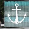 Ambesonne Anchor Shower Curtain, Rustic Beach Bathroom Decor Nautical Artwork on Wooden Planks Marine Theme, Cloth Fabric for Decoration Set with Hooks Home and House Accent, 69" W x 84" L, Teal Blue view 3