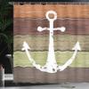 Ambesonne Anchor Shower Curtain, Rustic Style Marine Sailing on Ocean Themed Ornament on Grunge Wooden Planks, Cloth Fabric for Coastal Theme Bathroom Decor Set with Hooks, 69" W x 75" L, Khaki Ginger view 3