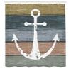Ambesonne Anchor Shower Curtain, Timeworn Marine Pattern and Grunge Weathered Wooden Planks Rustic Style Nautical, Cloth Fabric Bathroom Decor Set with Hooks, 69" W x 84" L, Khaki Teal view 2