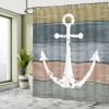 Ambesonne Anchor Shower Curtain, Timeworn Marine Pattern and Grunge Weathered Wooden Planks Rustic Style Nautical, Cloth Fabric Bathroom Decor Set with Hooks, 69" W x 84" L, Khaki Teal view 4