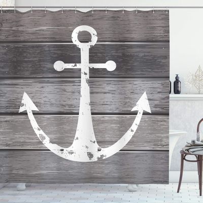 Ambesonne Anchor Shower Curtain, Grunge Style Pattern of Marine Ornament on Rustic Maritime Wooden Planks, Cloth Fabric for Home Bathroom Decor Essentials Set with 12 Hooks, 69" W x 75" L, Taupe Dust